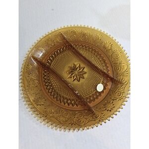 Vintage Tiara Indiana Glass Amber Sandwich Pattern 12" 3-Section Divided Tray